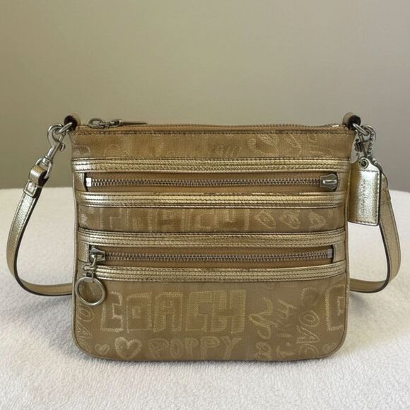 Coach Handbags - Vintage Coach Women's Poppy Metallic Gold Crossbody 2000’s Y2K Purse Bag